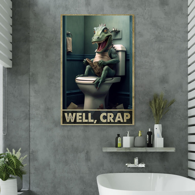 «Dinosaur Bathroom Well Crap», reproduction d'art rectangulaire sur toile tendue 2 pièces, H 14 po x l 11 po x P 1,25 po