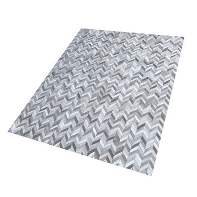 Tapis en cuir de vachette patchwork gris beige, 3 x 4 mètres, fait main, motif géométrique moderne rectangulaire