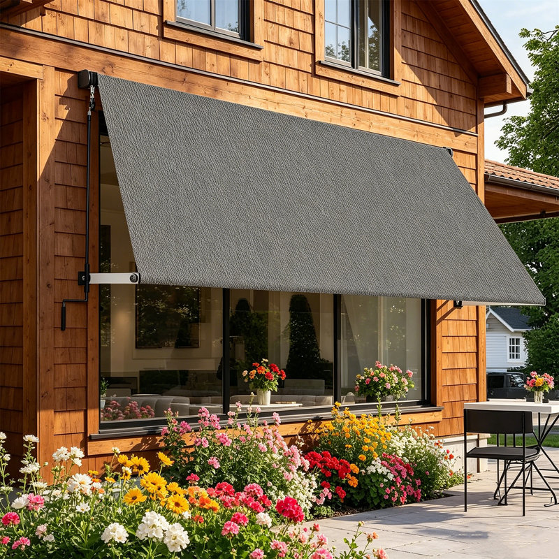 Outdoor Sun Shade Awning, Manual Crank Retractable Roller Shade With Full Mounting Hardware, Privacy UV Protection Canopy For Patio Garden