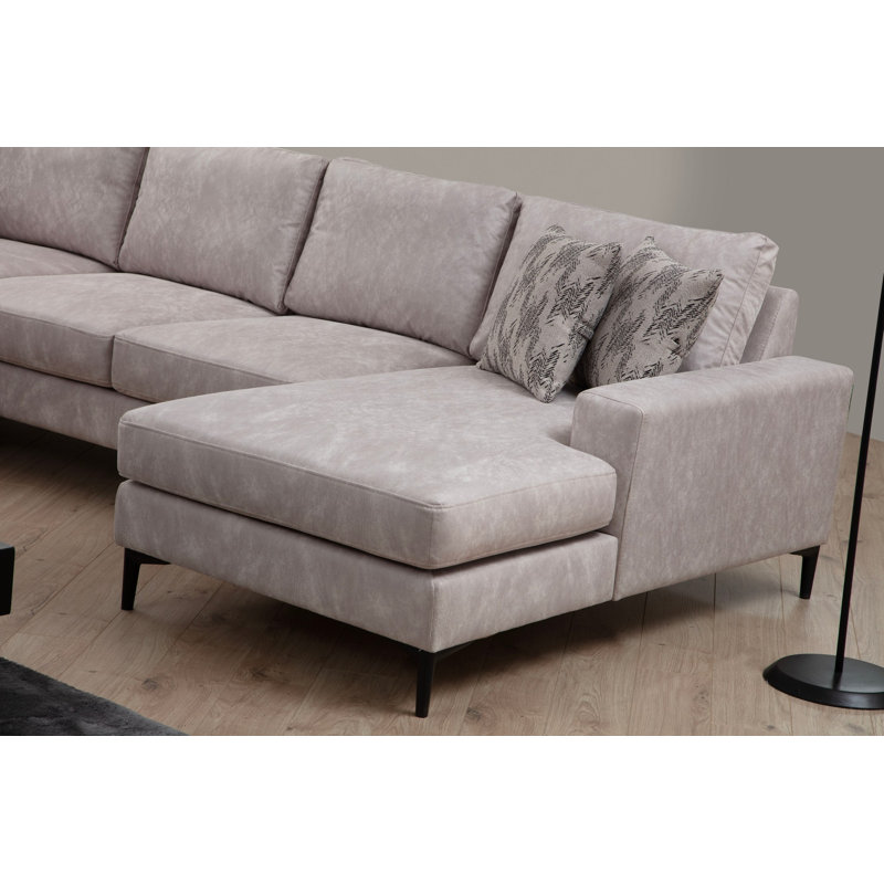 Elegant Corner Sofa, Beige Fabric, 78.7 x 123.6 x 59.1 inches | Beech Wood & Chipboard Frame, 100% Polyester | Fixed Cushions with Soft Grey Foam & Silicone Foam | Stylish & Durable Design for Modern Living Spaces