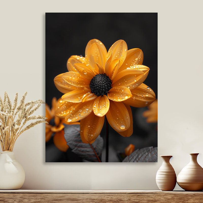 Décoration murale monochrome jaune et noir Dahlia Moment II - Dahlia, Métal métal, H 32 po x l 24 po x P 1 po