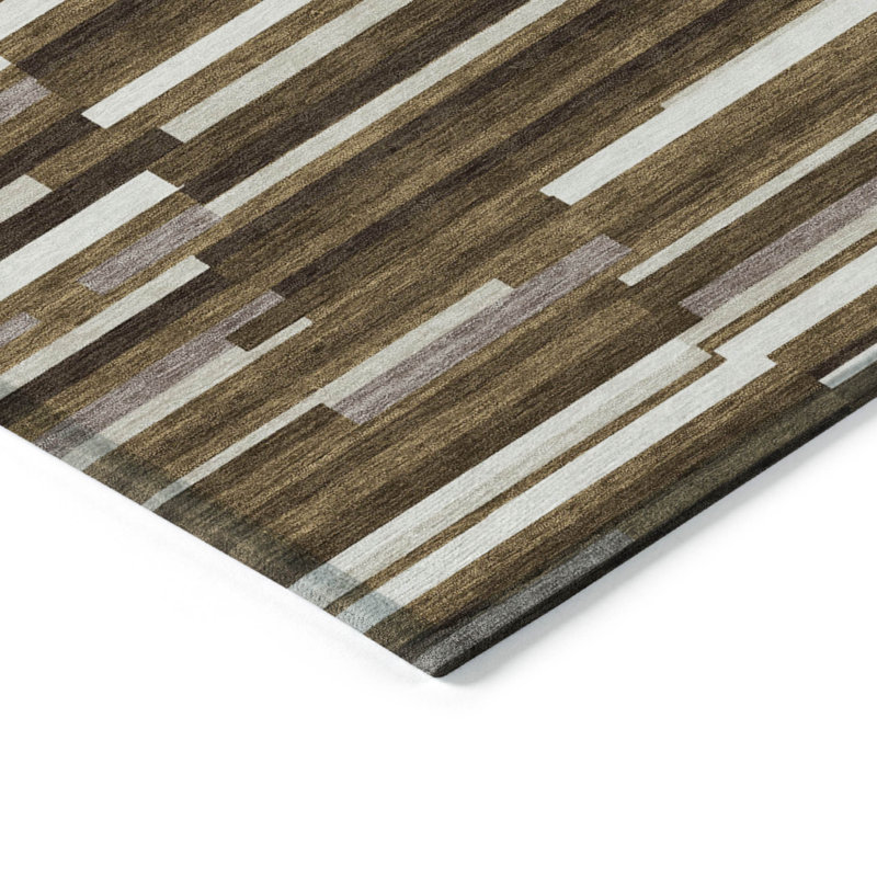 Tapis intérieur lavable rayé brun et ivoire 3 pi x 5 pi