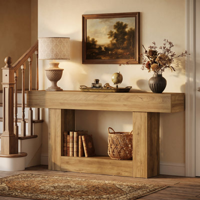 63" Farmhouse Console Table With 2-Tier Shelves, Entryway Table with U-Shaped Base, Narrow Long Sofa Table for Hallway, Foyer