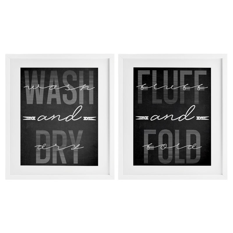 Laundry Laundry in Black, ensemble de 2 impressions encadrées sous verre, design par Marcus Prime, H 16 po x l 13 po
