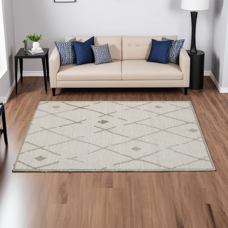 Hima Area Rug, Geometric Pattern, Hand Tufted Gray Wool Cotton, Rectangle 5' x 7'