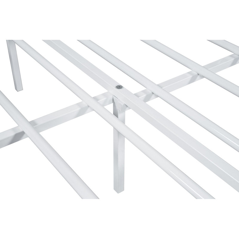 Lit double contemporain en métal, finition blanche, prêt à accueillir un matelas