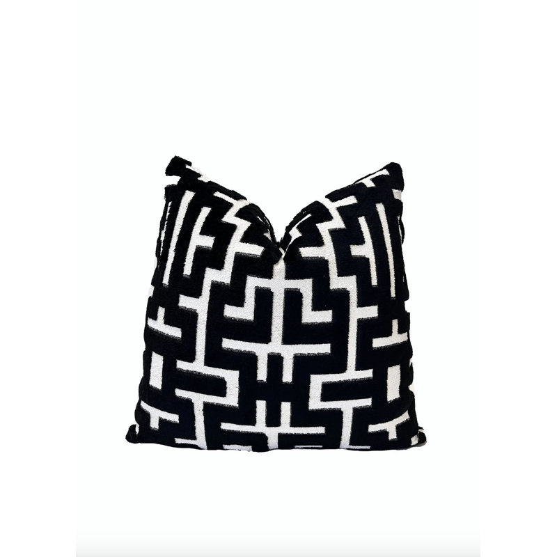 Myriad Velvet Throw Pillow Cover, Black/White Geometric, 20"H x 20"W