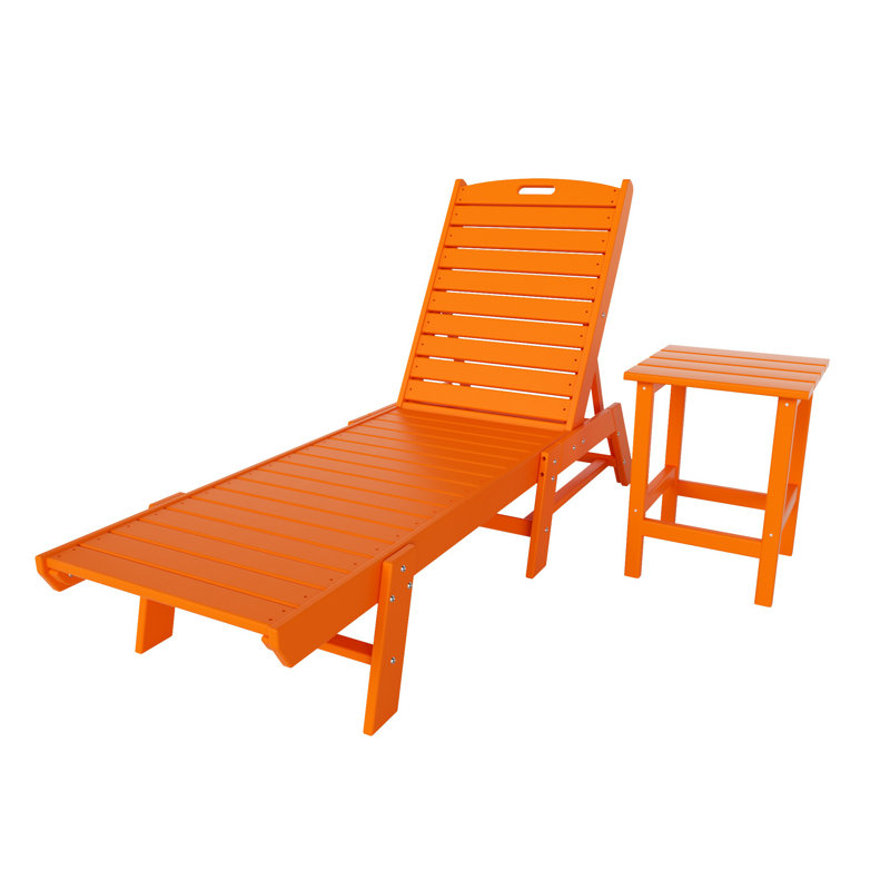 Laguna Outdoor Chaise Lounge with Table, Orange