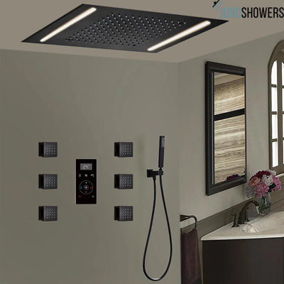 Chrome Shower System with 3-Function Massage Body Jets, Overhead Rainfall, and Hand Spray