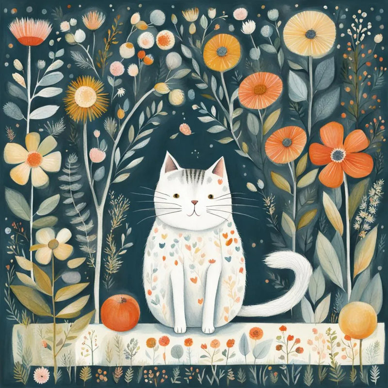 Blossom cat daydream - peaceful cat in floral haven, 20" H x 20" W