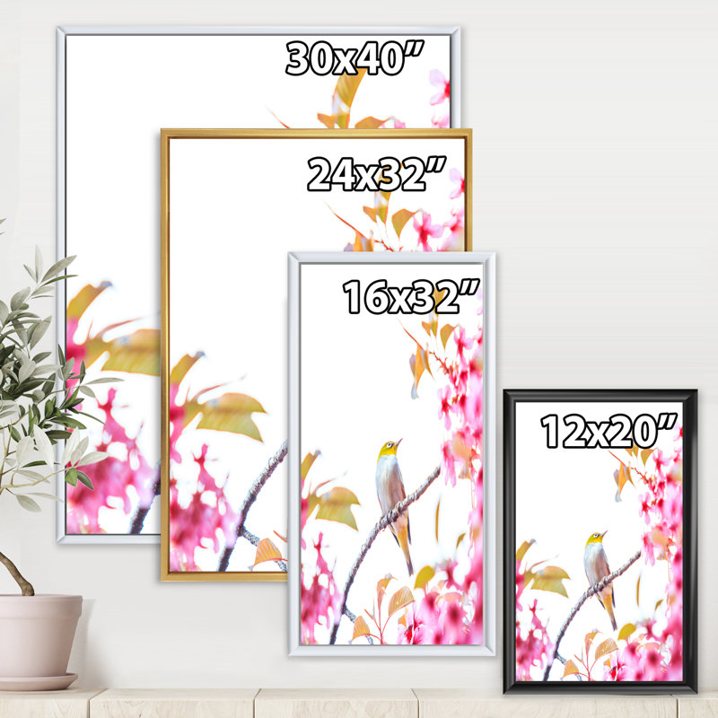 " Bird On Cherry Blossom ", Black Framed, 20" H  x 12" W  x 1" D