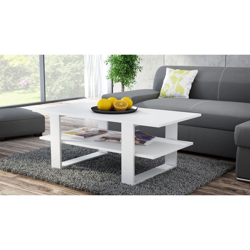 Albee Trestle Coffee Table with Storage, White, White