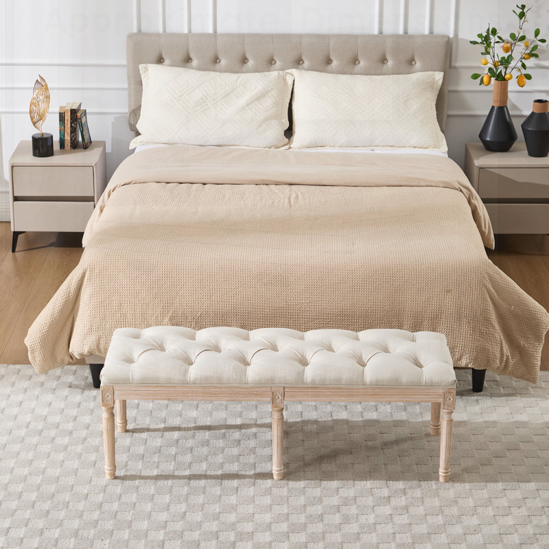 Banc de chambre à coucher capitonné French Vintage