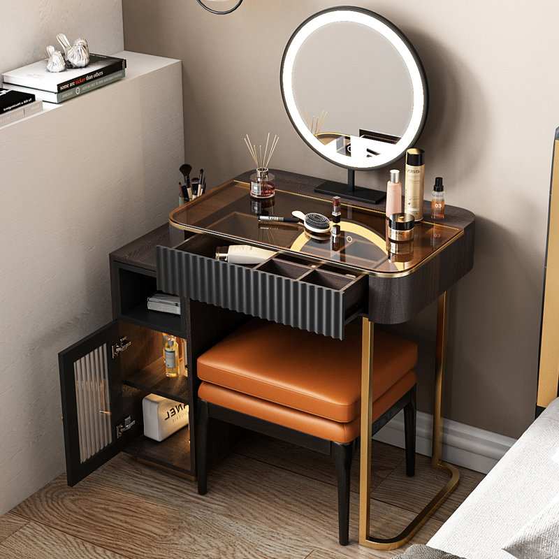 Ensemble de coiffeuse Claria, Noir et or