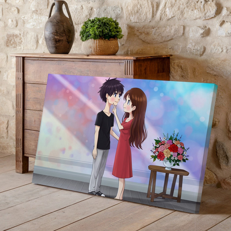 Reproduction d'art sur toile, "Un garçon et une fille dans un intérieur douillet", H 9 po x l 12 po