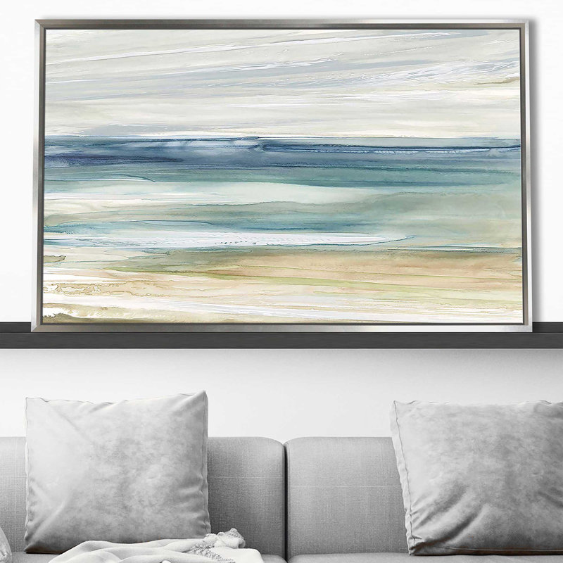 «Ocean Breeze» par Carol Robinson - Peinture, H 39,5 po x l 63,5 po x P 2 po, Cadre flottant argent