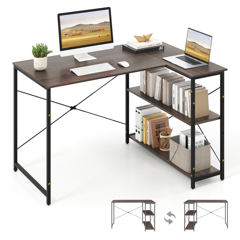 L-Shaped Metal Base Computer Desk, Grey