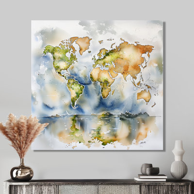 Carte du monde des océans II - décoration murale moderne en métal, impression sur carte du monde