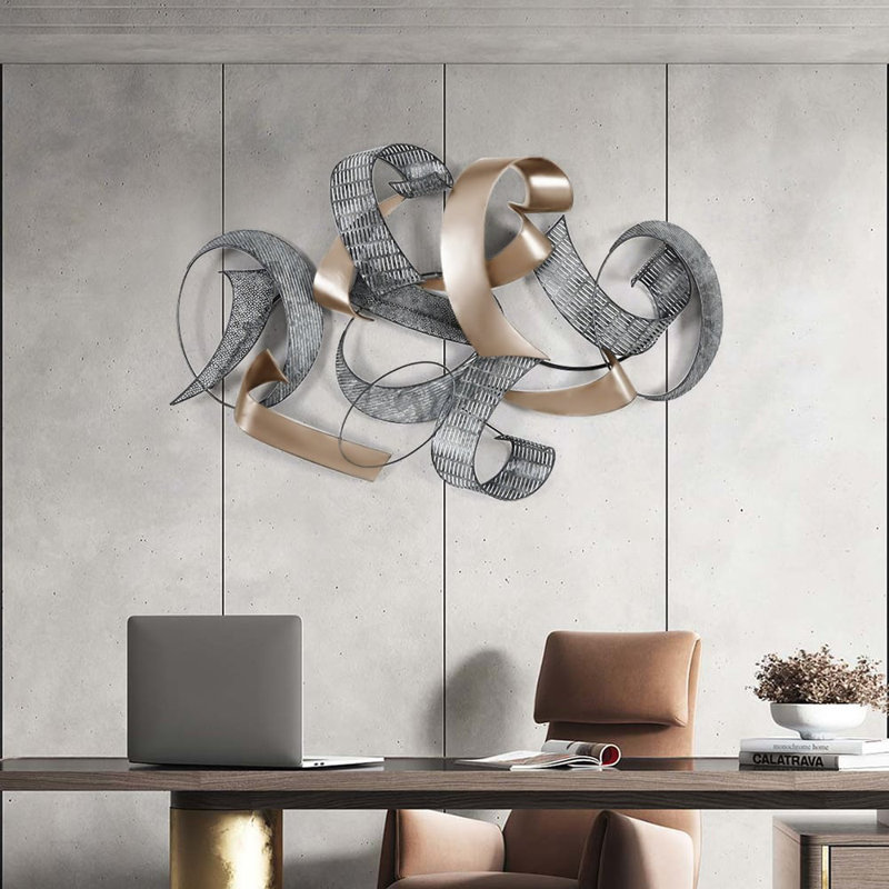 47.2" Large Modern 3D Metal Wall Decor Abstract Geometric Overlapping Art Living Room