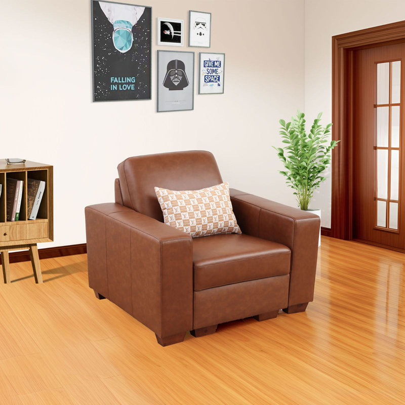 Chaise simple en cuir véritable 44 po Grano, Brown Genuine Leather