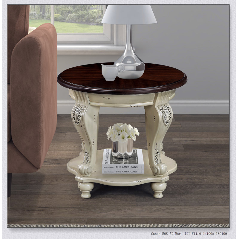 Table de bout ronde 22 "deux tons, canapé en bois massif avec tablette, table de coin de salon
