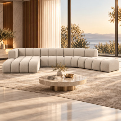 4 Seater Grand Velvet Sofa & Chaise Grand Modern L-Shaped Corner Sofa - Sectional for Living Room   