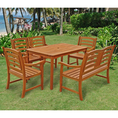 Izaguirre 6 - Person Wood Patio Dining Set with Rectangular Table