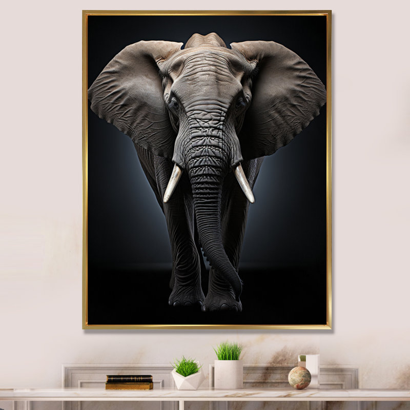 «Black and White Elephant Embrace of Force VII», reproduction sur toile, H 20 po x l 12 po x P 1 po, Cadre flottant doré