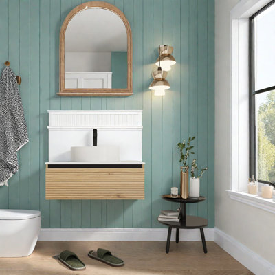 Meuble-lavabo mural moderne avec lavabo en céramique, conception peu encombrante