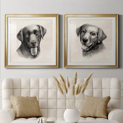 «Charcoal Labrador I», ensemble de 2 peintures encadrées