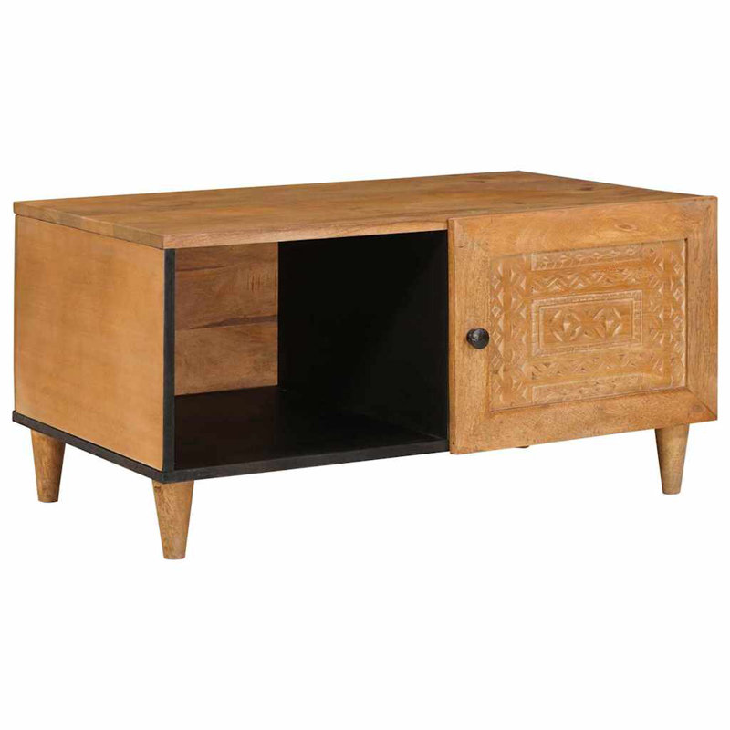 Solid Wood Coffee Table with Storage, Light Brown