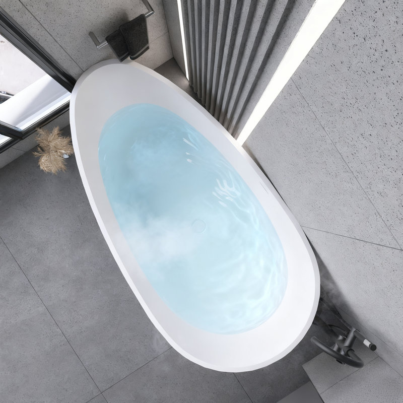 67" Freestanding Solid Surface Stone Resin Bathtub With Overflow