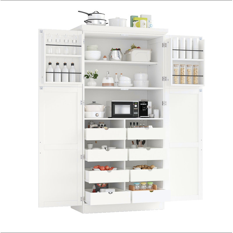 [Vidéo d'assemblage fournie] Armoire de cuisine autoportante 35,5 po x 17,6 po x 70,9 po TopMAX, armoire de rangement haute avec 4 portes, 2 tablettes de porte, 8 plateaux coulissants et tablette réglable pour la salle à manger