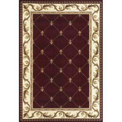 Corinthian Heirloom Traditional Dark Red Ivory Performance Area Rug