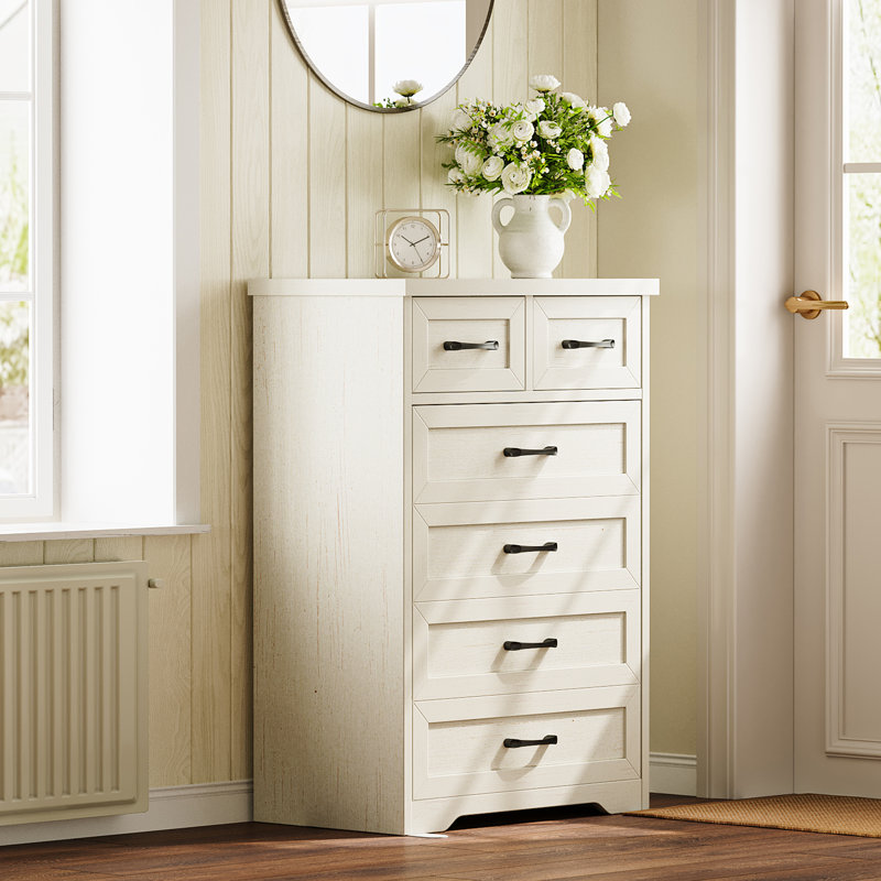 Vertical Dresser With 6 Wooden Drawers & Farmhouse And Classic Charm, White