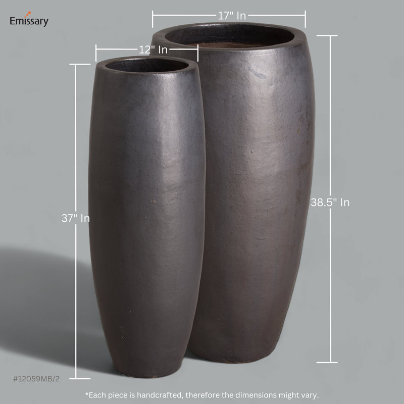 Vase de table intérieur / extérieur en céramique, H 37 po x l 13 po x P 13 po, Noir mat