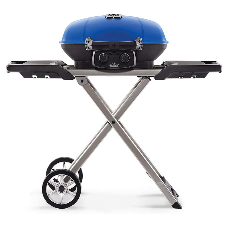 Napoleon TravelQ 285X Portable Propane Gas Grill and Scissor Cart with Griddle, Blue
