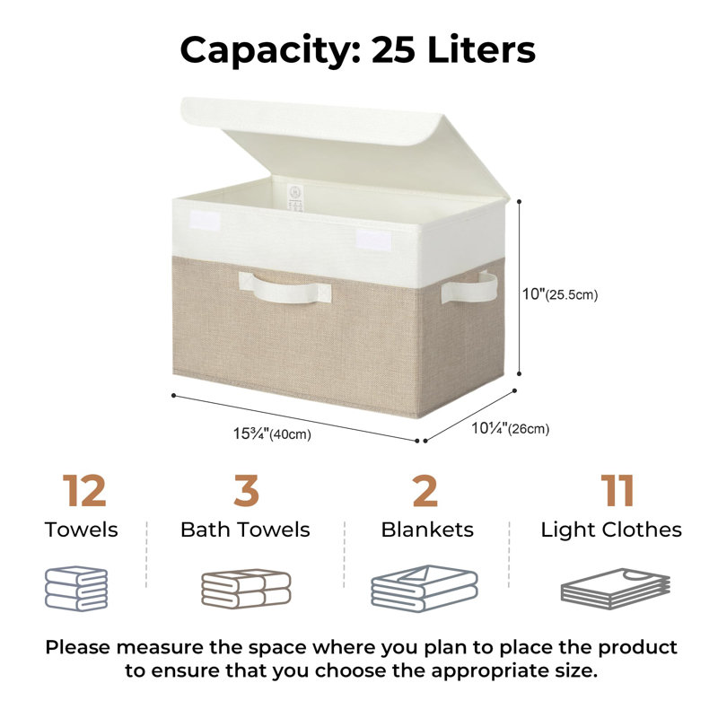 Ebern Designs Fabric Decorative Bin, White/Khaki