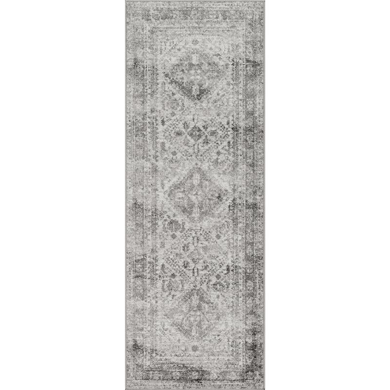 Lake City Oriental Area Rug, Light Grey/White/Charcoal, Runner 80 x 305cm