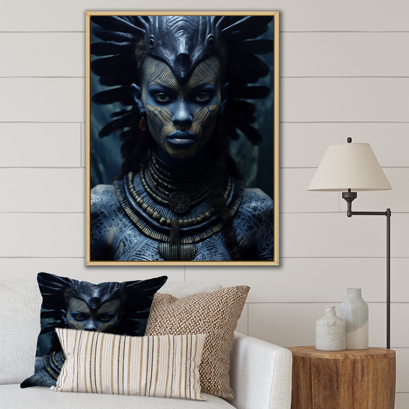 Ancienne déesse tribale - impression, 32" H x 16" W, Cadre naturel flottant