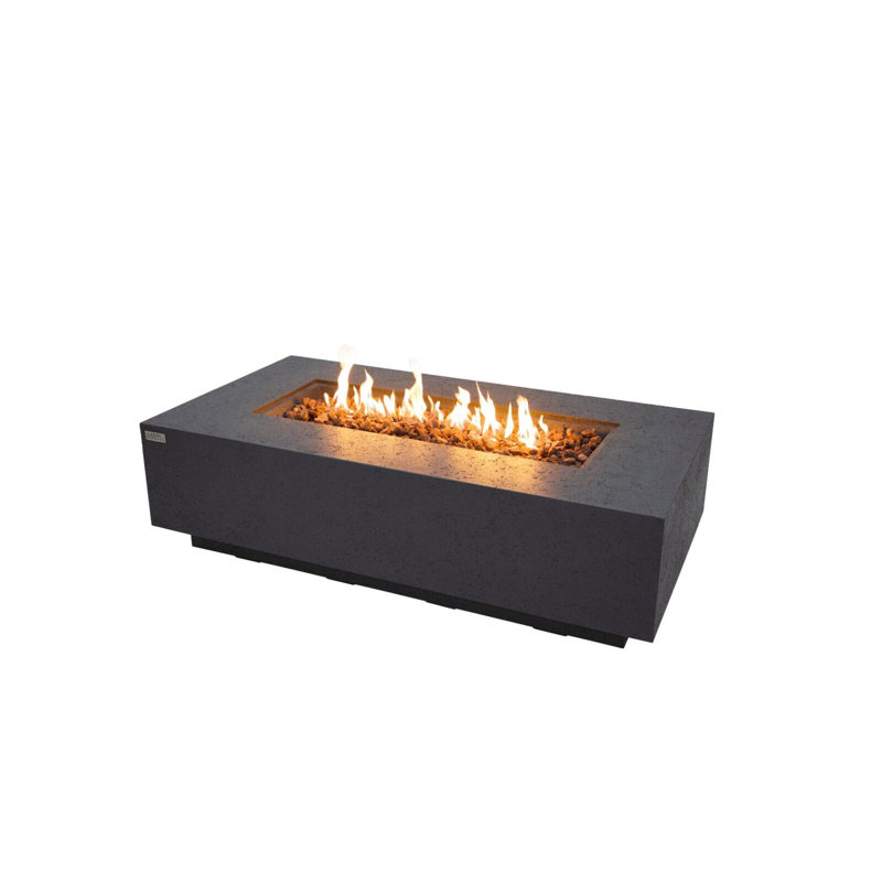 Madison 17'' H x 60'' L Travertine Outdoor Fire Pit Table - Includes Lava Rocks & Cover, Dark Gray, Liquid Propane