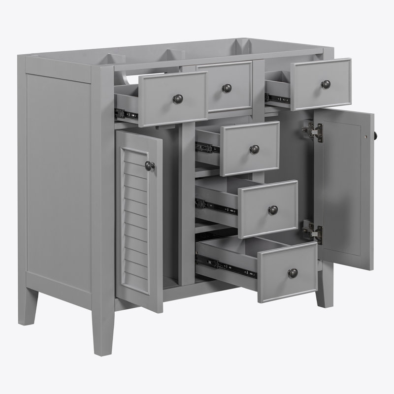 Gray 36" Freestanding Bathroom Vanity with Five Drawers