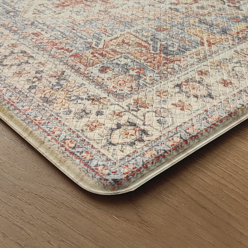 Anti-Fatigue Anti-Slip Waterproof Kitchen Mat, Runner 17" x 59"+17" x 30", Brown/Orange/Beige