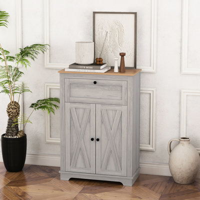 Buffet Style, gris. Avec portes doubles, tiroir et tablette réglable. Pour le salon de la chambre à coucher. Pourboires. 23,5 po x 11,75 po