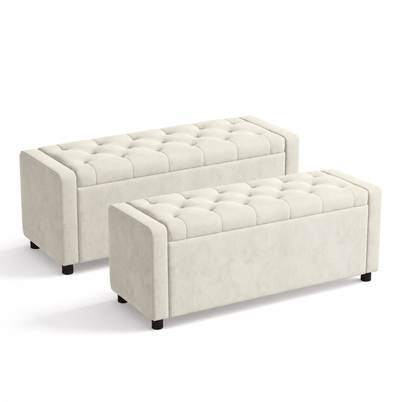 Banc de rangement rembourré Benedetto, Beige