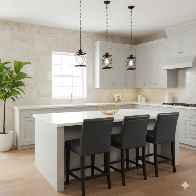 An Industrial-Style Pendant Light Designed For Kitchen Islands. This Rustic Mini-Cage Pendant Lamp In Silver-Grey Finish Features An Adjustable Suspension System And Is Suitable For Dining Rooms, Hallways, Entryways, And Bedrooms.