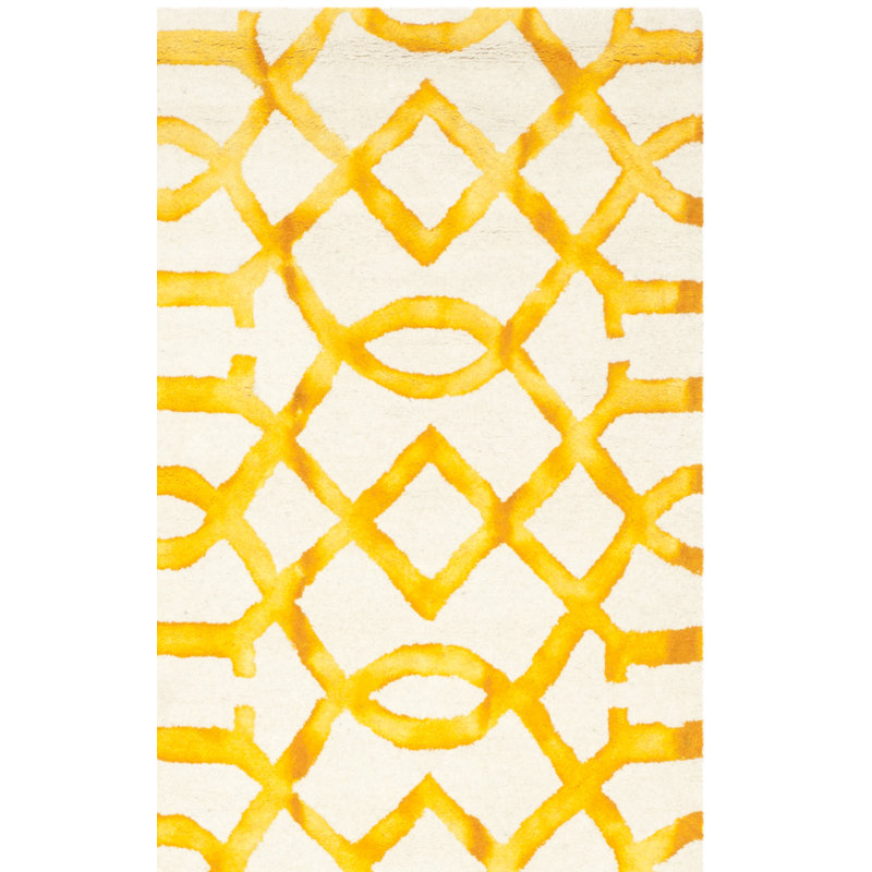 Tapis jaune en laine touffeté à la main à motif géométrique, Rectangle 3 pi x 5 pi