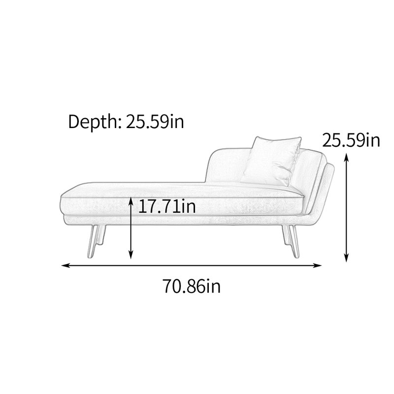 Méridiennes modernes d'intérieur avec pieds en métal, Orienté à droite, Kaki pâle