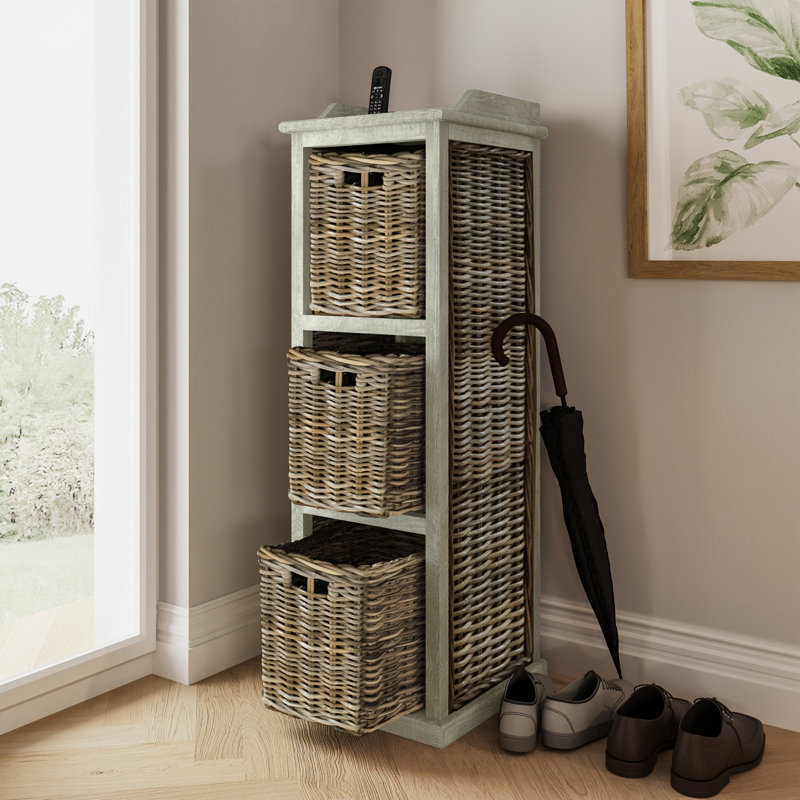 Malaptias Handmade Kubu Rattan 3 Basket Storage Unit Limewash