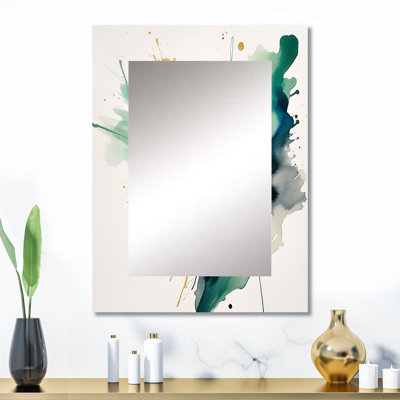 Krysten Dark Blue, Turquoiseá and Gold Strokes I - Fractals Mirror, Turquoise Unique Wall Mirror, Printed Metal Art